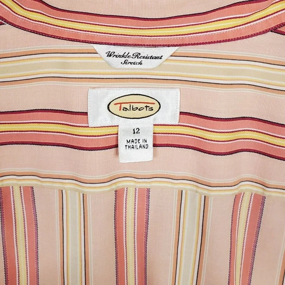 Talbots Sz 12 Shirt Button Down Vertical Stripe Wrinkle Resistant Collared Peach - Picture 7 of 8